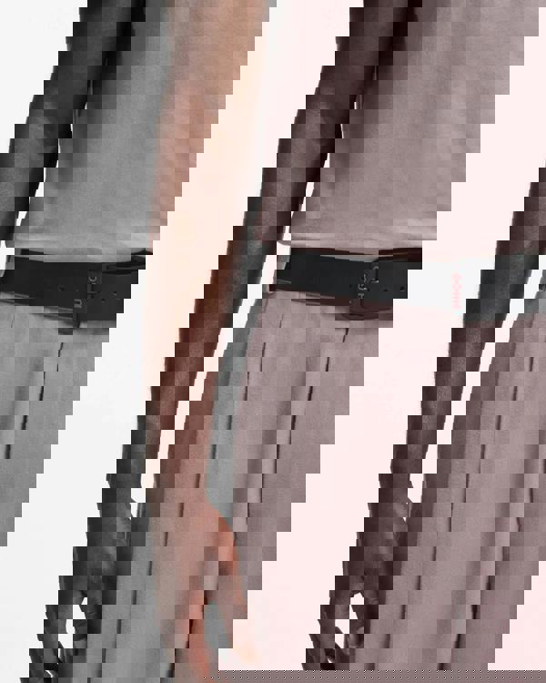 HUGO Gelio B Mens Italian-Leather Belt with Angular Logo Buckle  - Black 001 | CHO | Designer Mens Belts