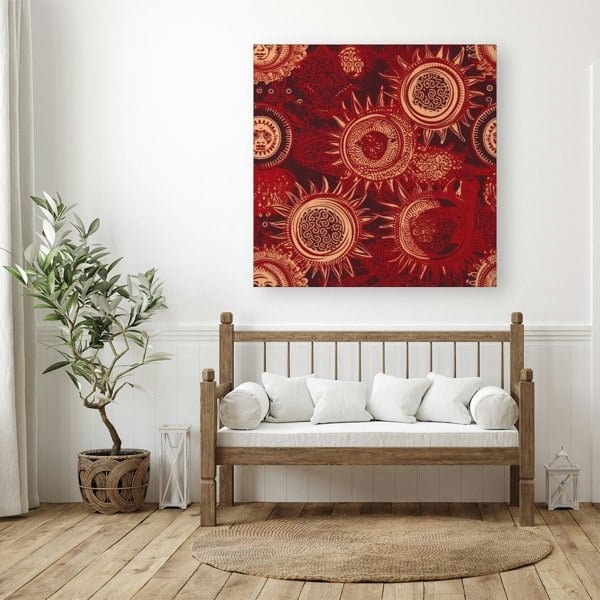 Warren Reed Abstract Red Moon and Sun Canvas