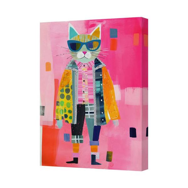 Benjamin Tate Design Colorful Cat Canvas Art Print With Sunglasses On Pink Background