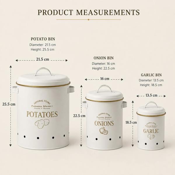 Maison des Cadeaux Vintage Farmhouse 3-Piece Potato, Onion & Garlic Storage Bin Set