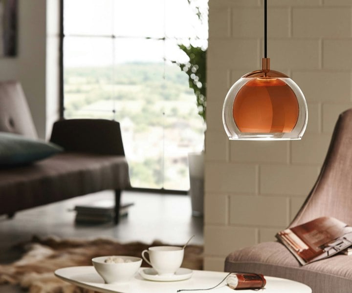 EGLO Rocamar 1-Light Copper Hanging Pendant Light With An Outer Glass Shade