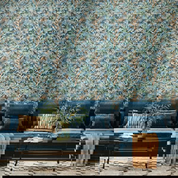 Hoopla Walls Tropical Canopy - Teal & Navy 10m Wallpaper