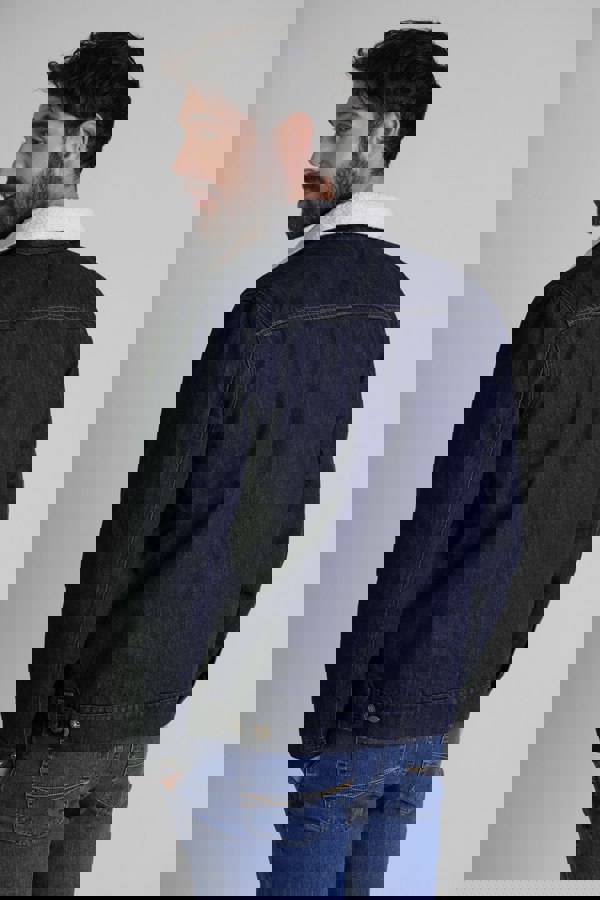 Men's Borg Collar Raw Denim Jacket