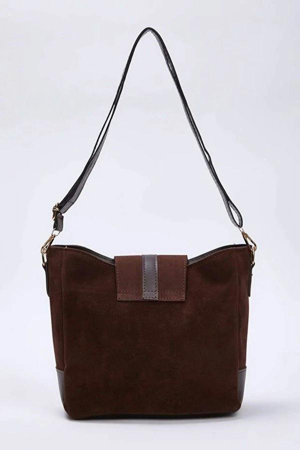 WOVCOR Suede Women's Midi Tote Shoulder Bag with Buckle Detail