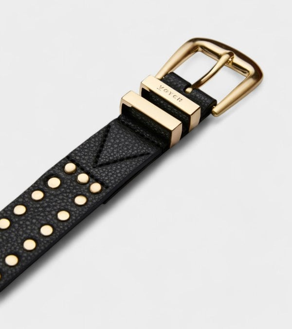 Votch Ayla Vegan Bio-Based Bamboo Western Studded belt in black