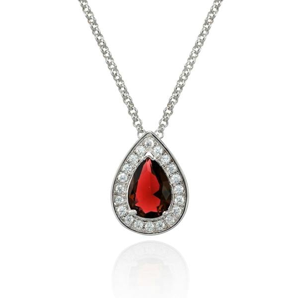 Teardrop Pendant Necklace with a Red Cubic Zirconia Gemstone - namana.london