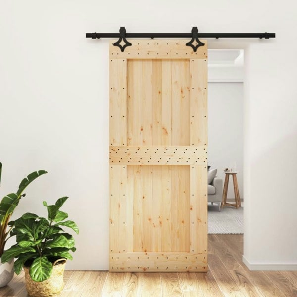 Berkfield Sliding Door with Hardware Set 90x210 cm Solid Wood Pine
