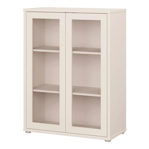Furniture To Go Alice Springs Low Glass Fronted Cabinet with 2 Push-to-Open Doors in Sand