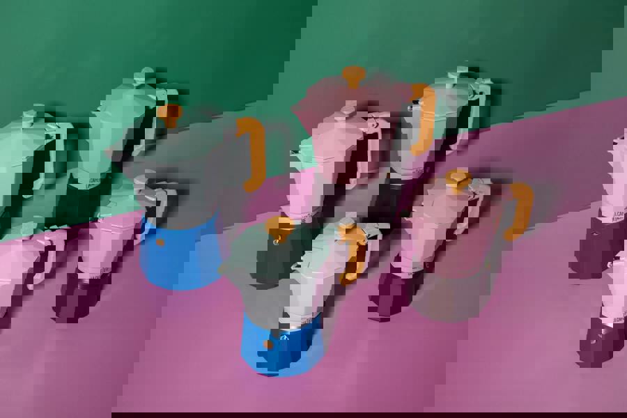 La Cafetière 'Venice' 3 Cup Espresso Maker, 2-Tone Sky Blue, Wooden Handle 150ml