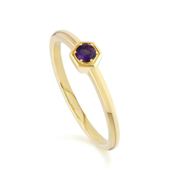 135R1837039 Honeycomb Inspired Amethyst Solitaire Ring in 9ct Yellow Gold 1