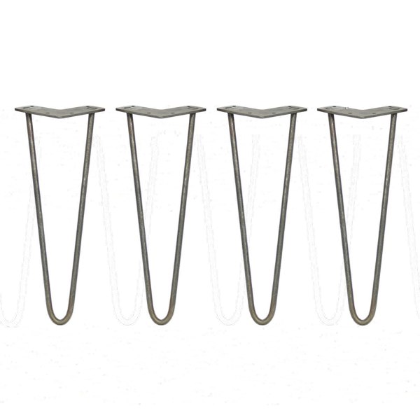 SkiSki 4 x 14" Hairpin Legs - 2 Prong - 10mm - Raw Steel