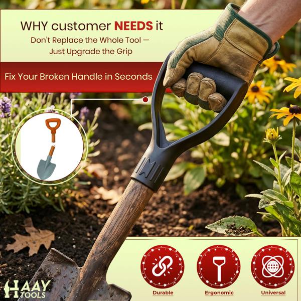 HAAY TOOLS Heavy Duty Plastic Replacement Handle for Spade, Shovel, Garden Fork & Axe – Durable Universal Garden Tool Handle, Strong Grip, Easy Fit