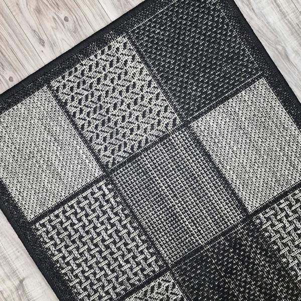 Non-Slip Black Rug Flat Weave Checkered Kitchen Dining Room Living Room Area Mat