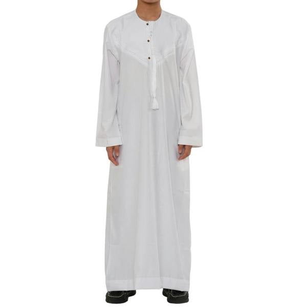 HM11 - Boy's Thobe Emirati Omani Bobble Button String Tassel - White - Thobez - 22