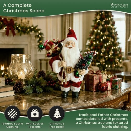 Santa Claus Christmas Figure with Presents & Tree – 30cm Ornament