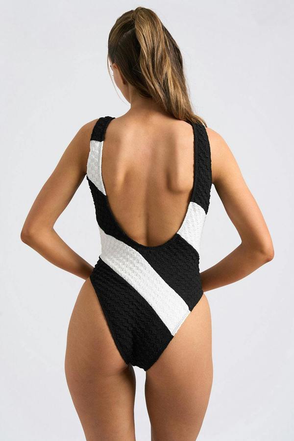 Urban Bliss Bubble Texture Striped Swimsuit