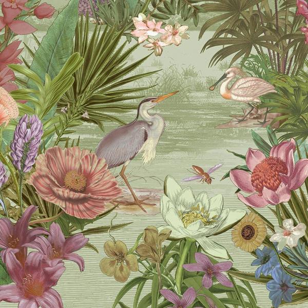 Grandeco Paul Moneypenny Eclectic Floral Hall Green Wallpaper for Grandeco