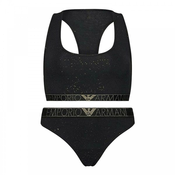 Emporio Armani Stardust Bralette & Brazilian Brief Underwear Set Gift Tin, Printed Black