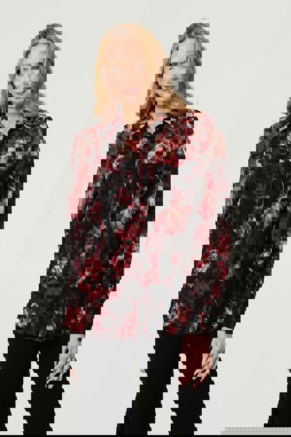 Black | Floral Semi Sheer Balloon Sleeve Shirt