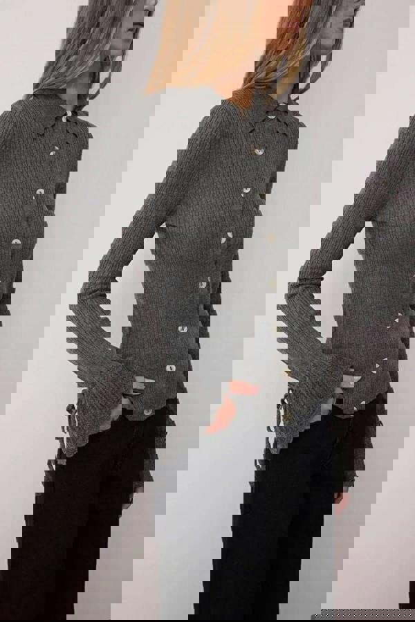 WOVCOR Mercerized Look Ribbed Polo Collar Knit Cardigan