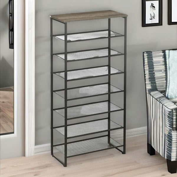 Rafaelo Mobilia 8-Tier Industrial Vertical Shoe Rack With Mesh Shelves Grey