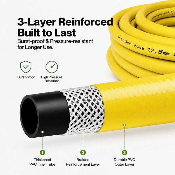Traderight Hose Pipe 50M 12.5Mm Reinforced PVC for Outdoor Garden Wash Yellow
