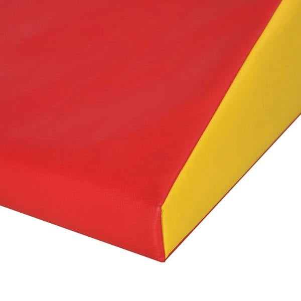 Red padded slide end with yellow side panel and rounded foam edge