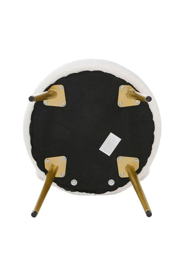 Living and Home Cream Faux Fur Vanity Stool Chair with Metal Legs