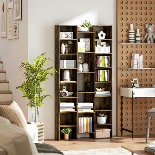 Wyld Haus Elmaso Wooden Brown Twenty One Compartment Storage Bookcase