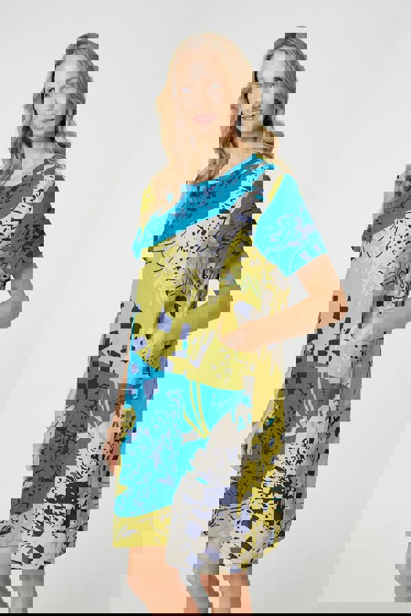 Yellow | Abstract Print Short Sleeve Shift Dress