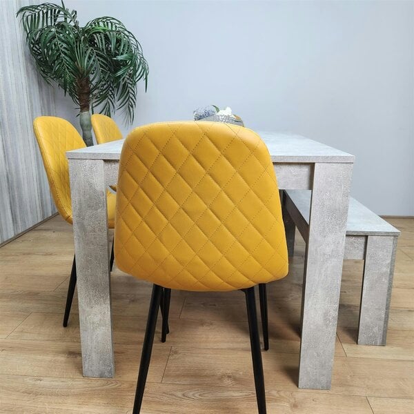 Kosy Koala Wooden Rectangle Dining Table Sets with Set of 4 Chairs, Grey and Mustard