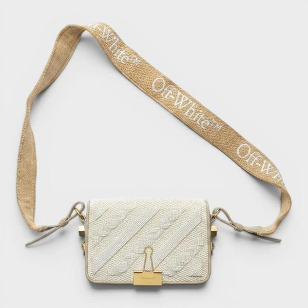 Off-White SMR Rafia Mini Flap Bag Beige