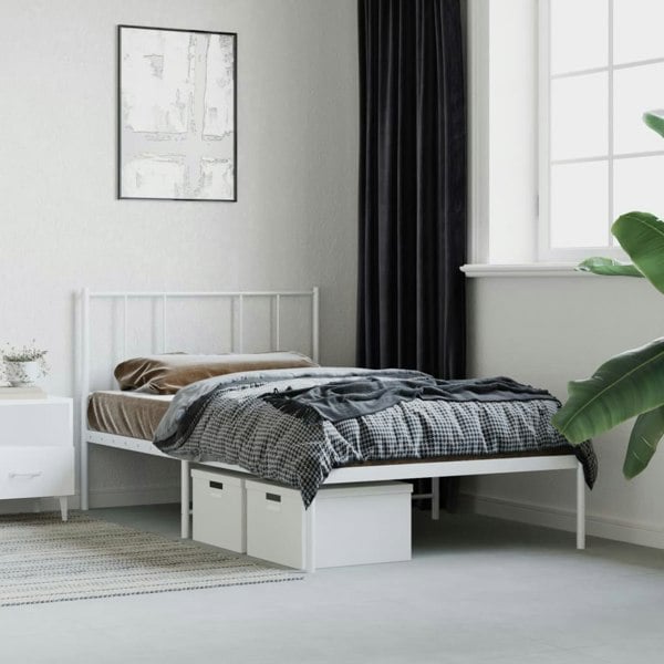 Berkfield Metal Bed Frame with Headboard White 80x200 cm