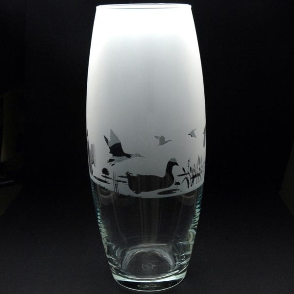 Glyptic Glass Art Duck Glass Botanica Vase - Hand Etched/Engraved Gift