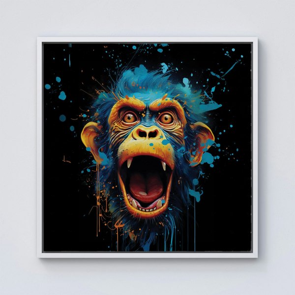 Warren Reed Crazy Monkey face Splash Art Framed Canvas