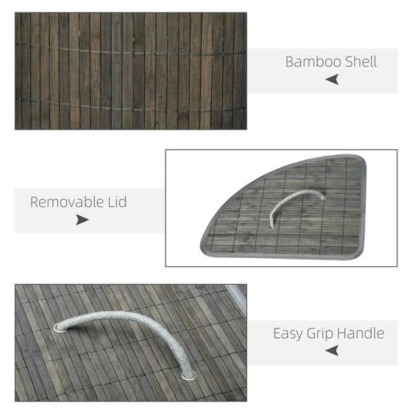 Grey bamboo laundry basket with removable lid and curved easy-grip handle