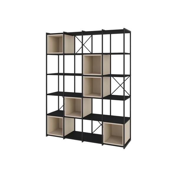 Decortie Modern Vale Mini Bookcase Versatile Display Unit 5-Tier Metal Frame 2 Adjustable Shelf 18mm (Black Wood)