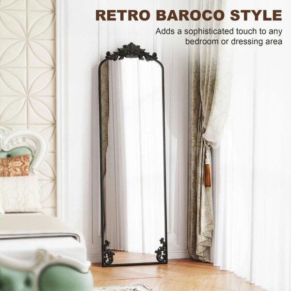 Floor Mirror, 50 x 160 cm Full Length Mirror with Baroque Metal Frame for Bedroom, Living Room, Dressing Room, Black