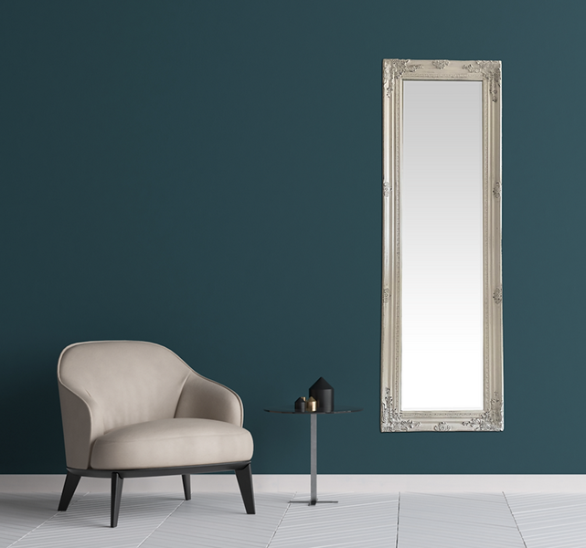 Downton Interiors Antique White Tall Ornate Dressing Wall Mirror with Bevelled Glass 142cm