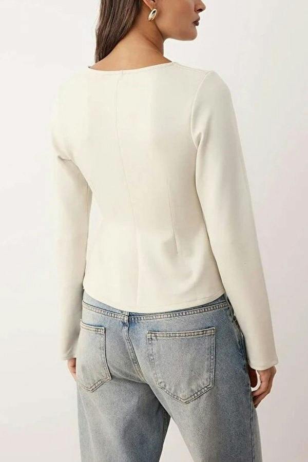 WOVCOR V-Neck Zippered Regular Knit Blouse
