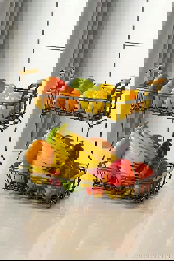 Living and Home 2 Tier Wire Detachable Fruit Vegetable Basket Widely Used Storage Rack Organizer Bathroom Kitchen