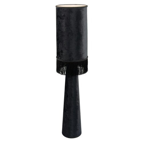 Happy Homewares Vintage Black Velvet Fabric Floor Lamp with Victorian Trim and Tassels