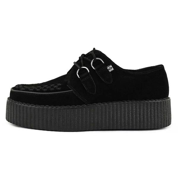 TUK Footwear TUK Viva High Creeper Black Suede Platform Lace-Up Goth Shoes - AV7757