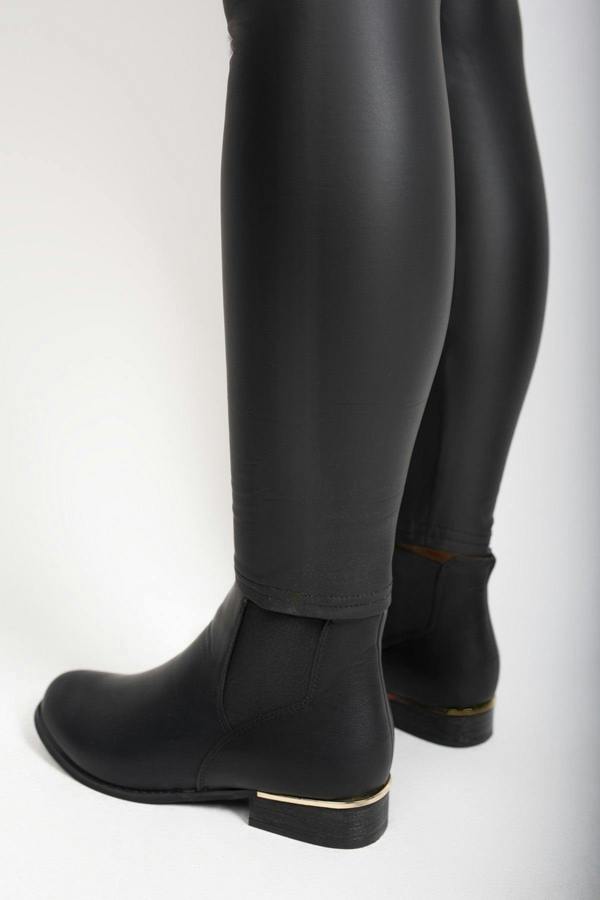 Palina Faux Leather Ankle Boots With Gold Trim Heel - Black
