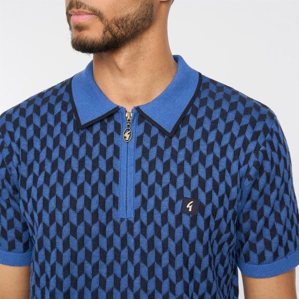 Gabicci V54GM12 Mens Carter Short Sleeve Zip Neck Knitted Polo Gabicci Vintage - SAPPHIRE