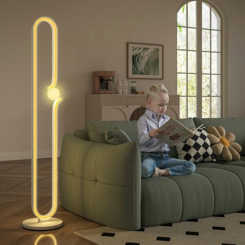 Wyld Haus Vanotafa Metal And Glass White Dimmable LED Floor Lamp With Glass Night Light And Foot Switch