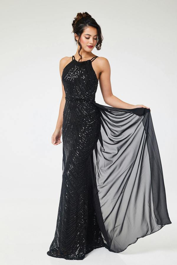 LuvForever Shia - Black Sequin Maxi Dress