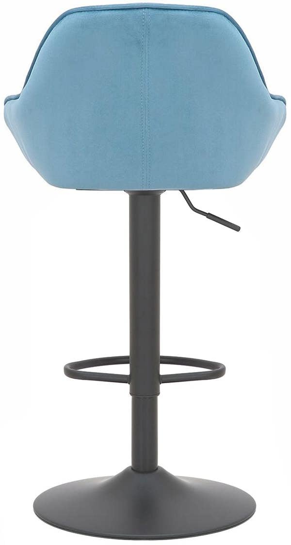 Lamboro Velluto Matt Black Velvet Bar Stool, Padded Seat & Backrest, Matt Black Footrest, Height Adjustable Swivel Gas Lift, Pastel Blue