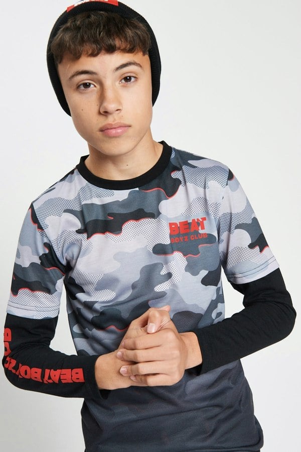 Beat Boyz Club Crenelate Long Sleeve T-Shirt - Black Camo Fade