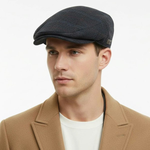 TruClothing Men's Wool Blend Herringbone Plaid Ivy Flat Cap